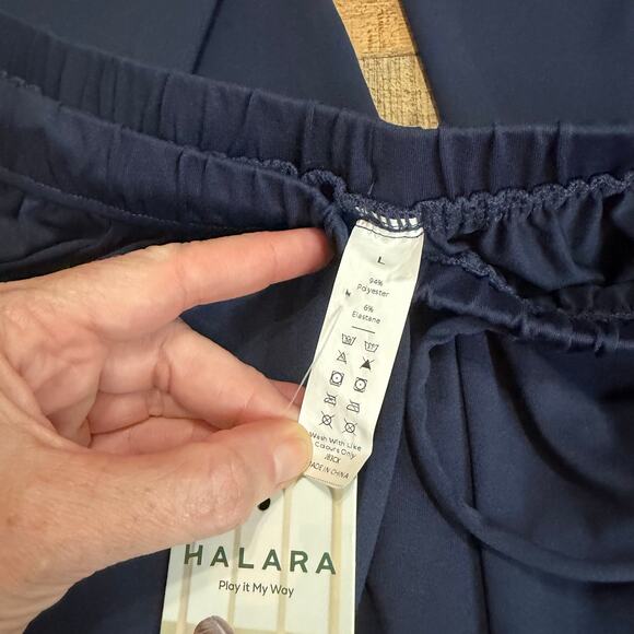 Halara NEW Wmn Navy Blue Pull-On Palazzo Flowy Wide Leg Pants Sz L Drawstring - Picture 5 of 8